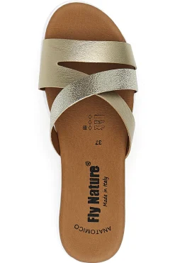 Ciabatte Platino con fascia glitter e zeppa Fly Nature 521