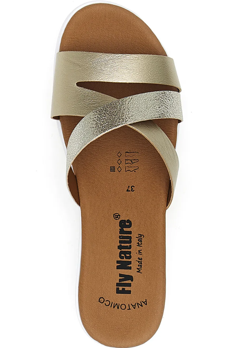 Ciabatte Platino con fascia glitter e zeppa Fly Nature 521