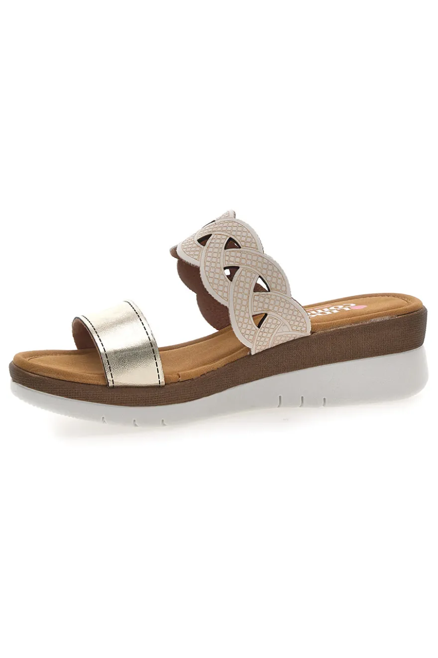 Ciabatte platino con intreccio beige e plantare comfort Linea Comoda 8009R