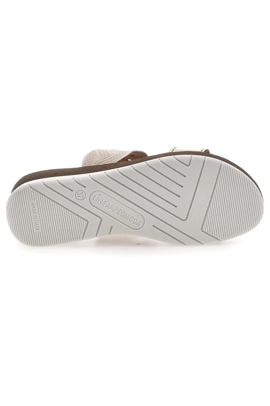 Ciabatte platino con intreccio beige e plantare comfort Linea Comoda 8009R