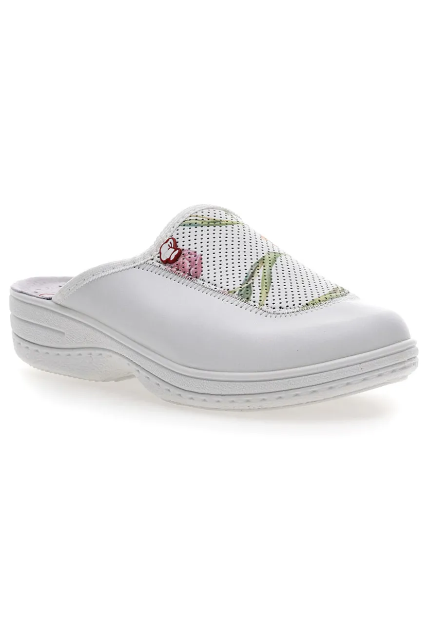 Ciabatte professionali bianche con ricamo floreale The Mrs Chef 5533
