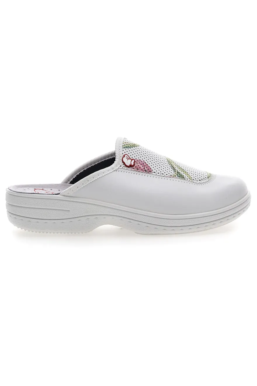 Ciabatte professionali bianche con ricamo floreale The Mrs Chef 5533