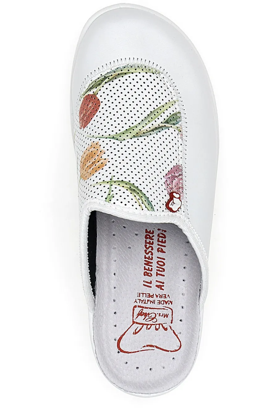 Ciabatte professionali bianche con ricamo floreale The Mrs Chef 5533