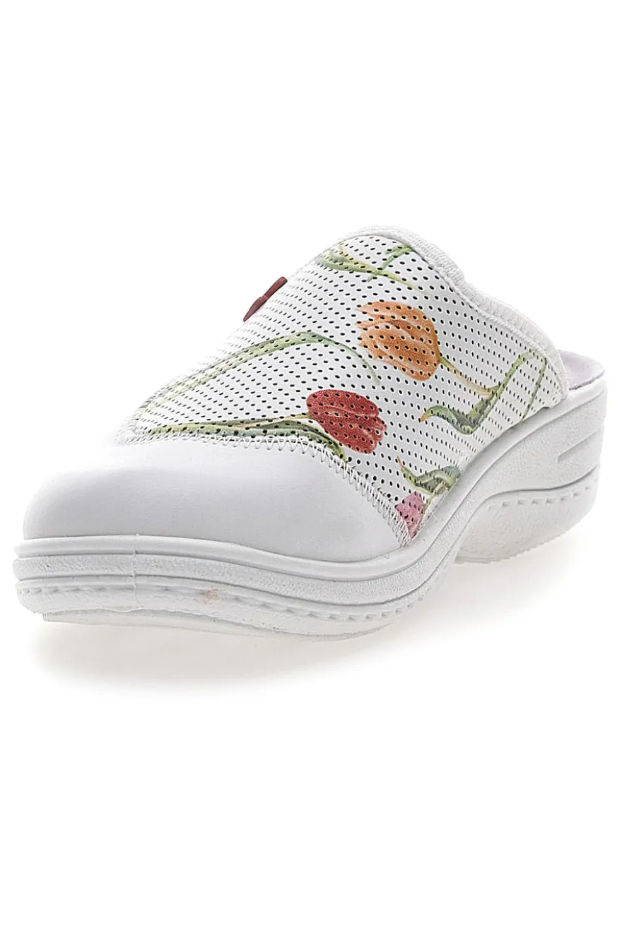 Ciabatte professionali bianche con ricamo floreale The Mrs Chef 5533