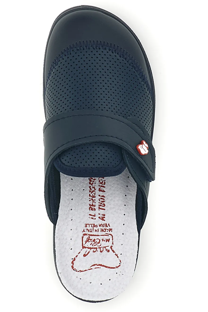 Ciabatte professionali blu in vera pelle Made in Italy Mrs chef 1768