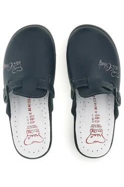 Ciabatte professionali blu in vera pelle Made in Italy Mrs Chef 8005