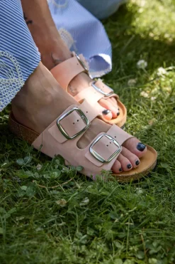 Ciabatte rosa doppia fibbia sottopiede in pelle suola antiscivolo Pittarello Green walk 335CF20630SR