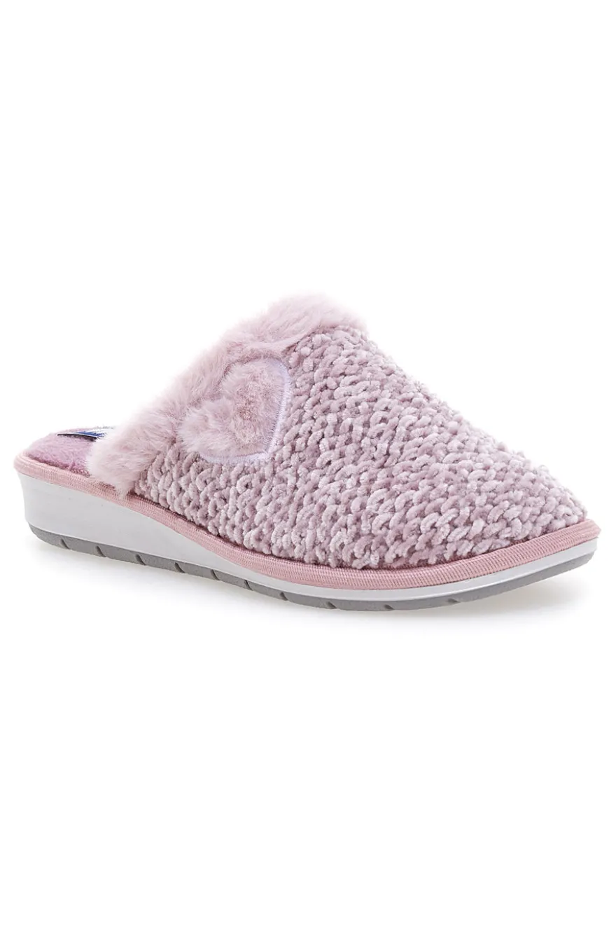 Ciabatte rosa in tessuto peluche con cuore Inblu 110 LB