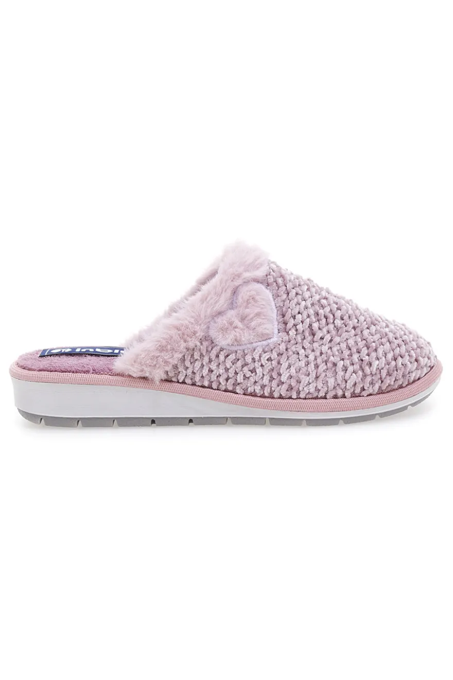 Ciabatte rosa in tessuto peluche con cuore Inblu 110 LB
