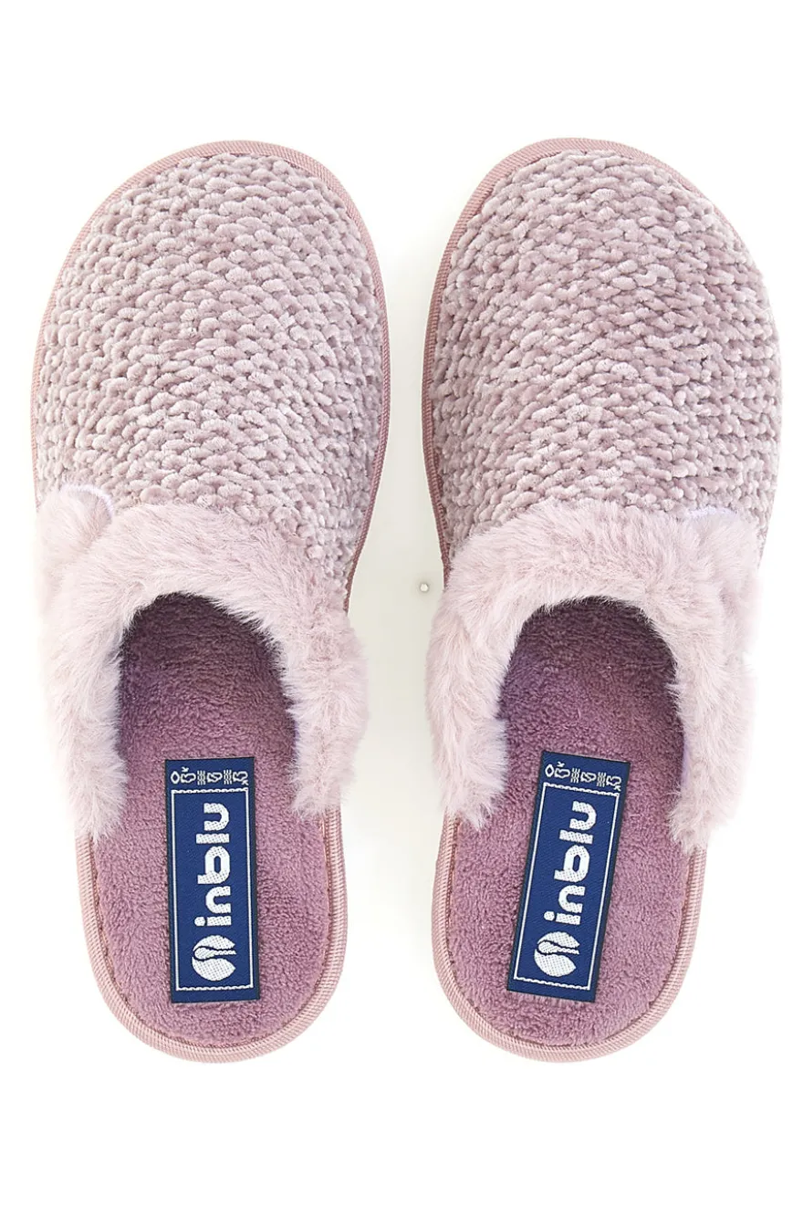 Ciabatte rosa in tessuto peluche con cuore Inblu 110 LB