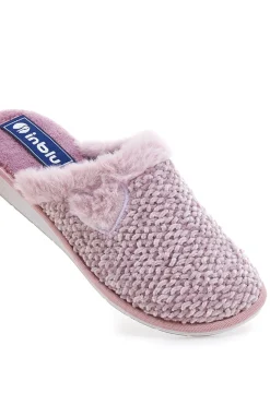 Ciabatte rosa in tessuto peluche con cuore Inblu 110 LB