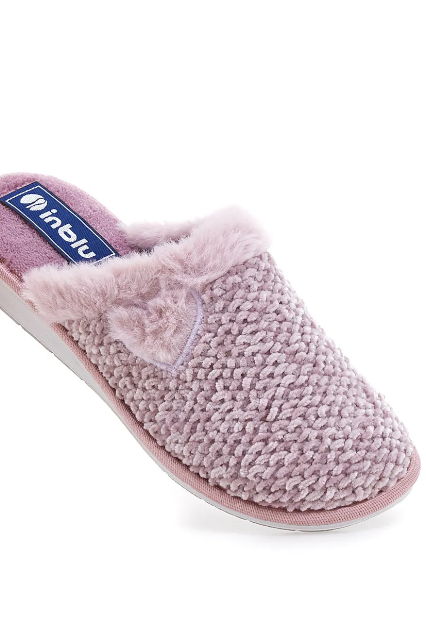 Ciabatte rosa in tessuto peluche con cuore Inblu 110 LB