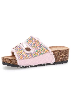 Ciabatte rosa platform con perline multicolor Dame Rose APY66