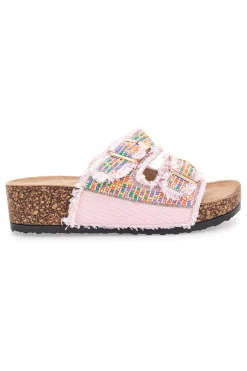 Ciabatte rosa platform con perline multicolor Dame Rose APY66