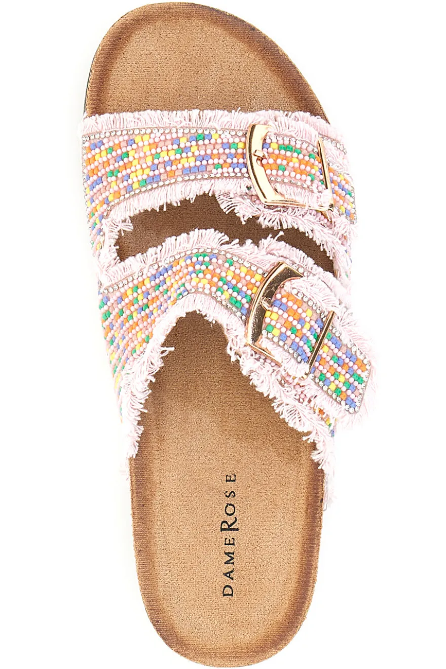 Ciabatte rosa platform con perline multicolor Dame Rose APY66