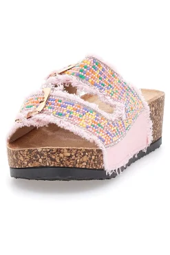 Ciabatte rosa platform con perline multicolor Dame Rose APY66