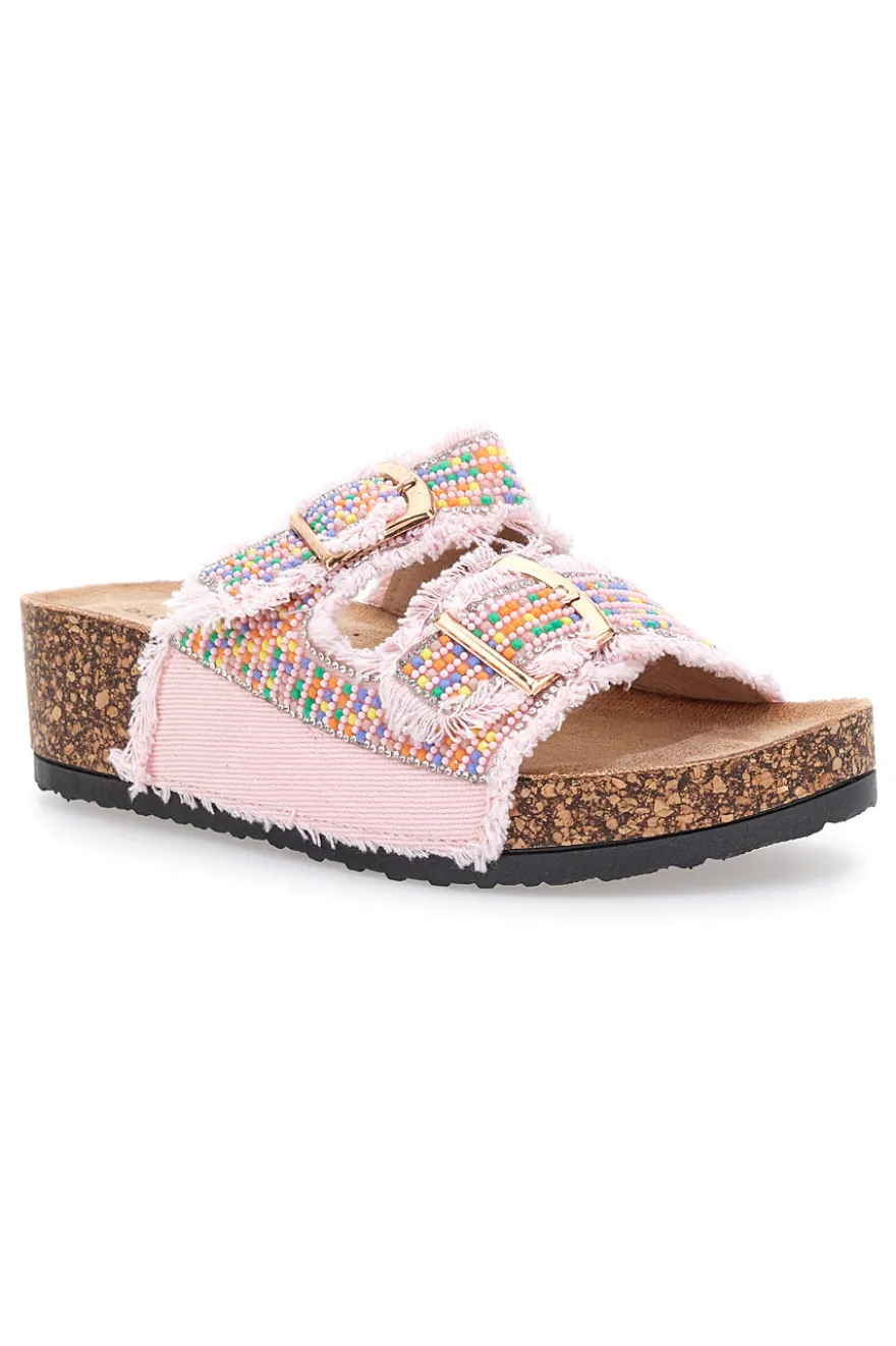 Ciabatte rosa platform con perline multicolor Dame Rose APY66