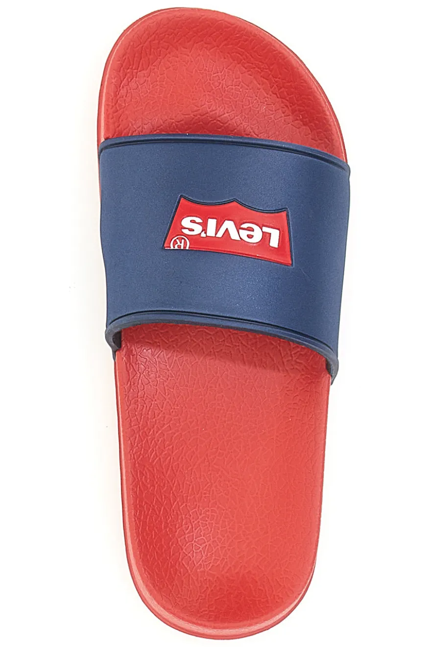 Ciabatte Rosse con Fascia a Contrasto Blu