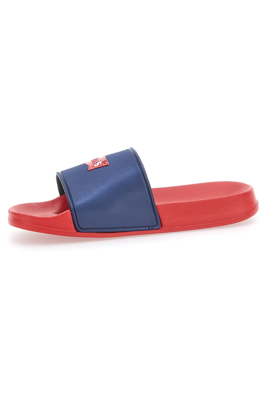Ciabatte Rosse con Fascia a Contrasto Blu
