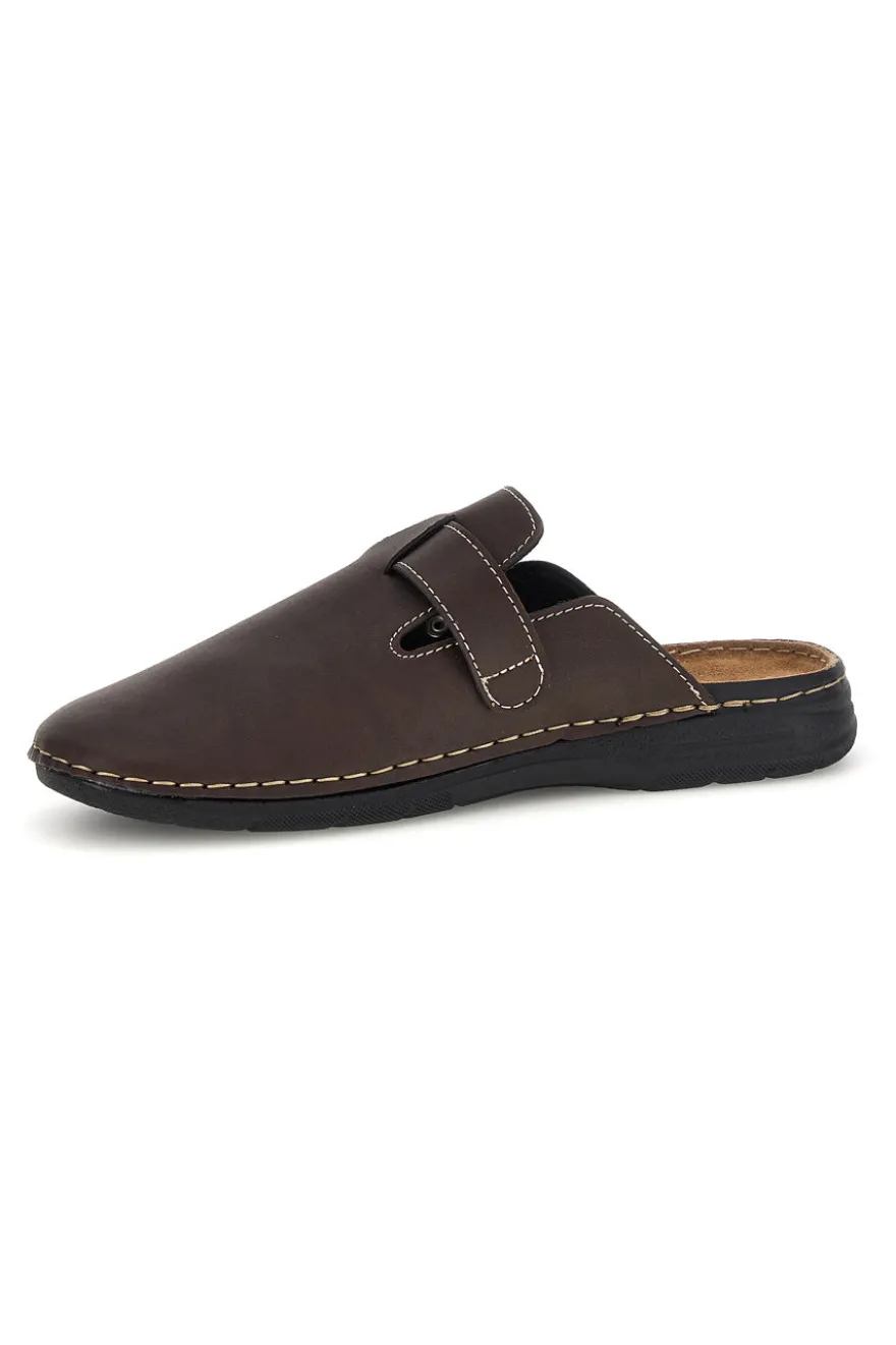 Ciabatte Sabot marroni sottopiede in pelle con fibbia Jerpoint 620PS