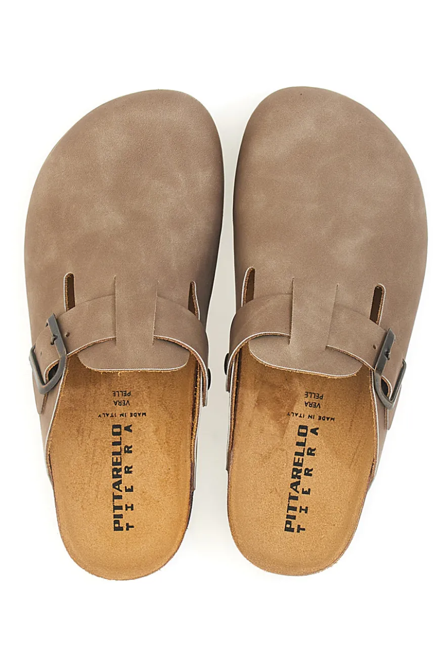 Ciabatte taupe con fibbia in vera pelle Pittarello Tierra 335A013PR