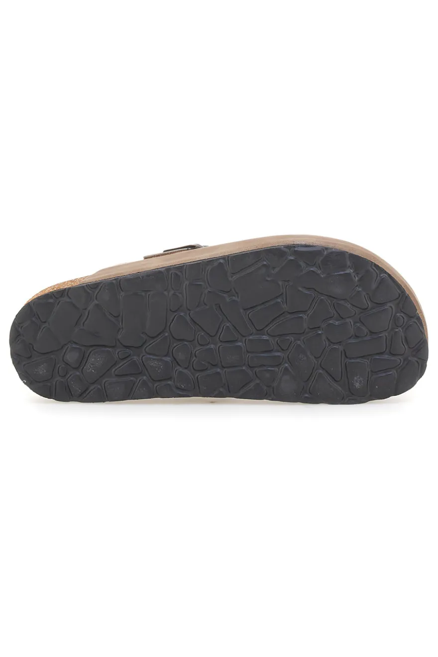 Ciabatte taupe con fibbia in vera pelle Pittarello Tierra 335A013PR