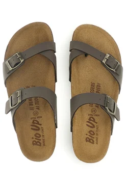 Ciabatte taupe con fibbie e plantare anatomico Bio up 203