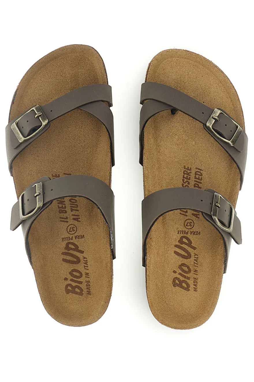 Ciabatte taupe con fibbie e plantare anatomico Bio up 203