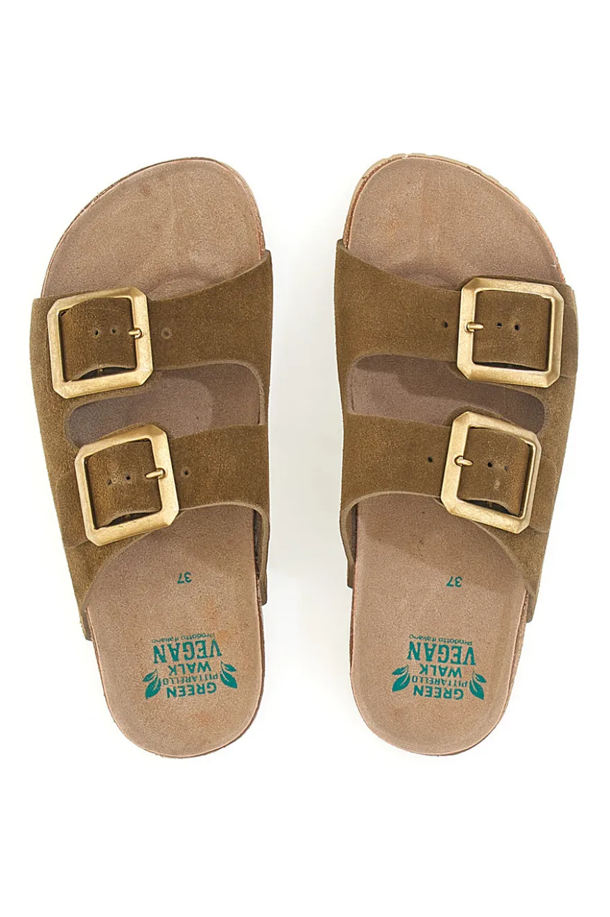 Ciabatte taupe doppia fibbia suola antiscivolo Pittarello Green Walk Vegan 335CF20631S