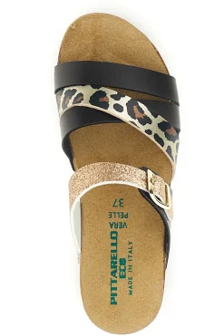 Ciabatte testa di moro con dettagli animalier e oro glitterato Pittarello Eco 293A410SR