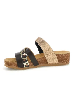 Ciabatte testa di moro con dettagli animalier e oro glitterato Pittarello Eco 293A410SR