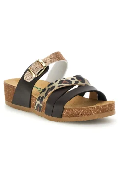 Ciabatte testa di moro con dettagli animalier e oro glitterato Pittarello Eco 293A410SR