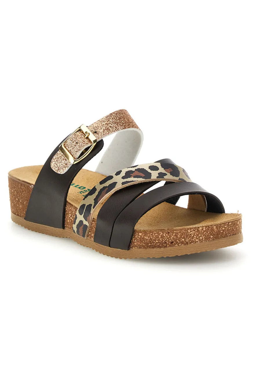 Ciabatte testa di moro con dettagli animalier e oro glitterato Pittarello Eco 293A410SR