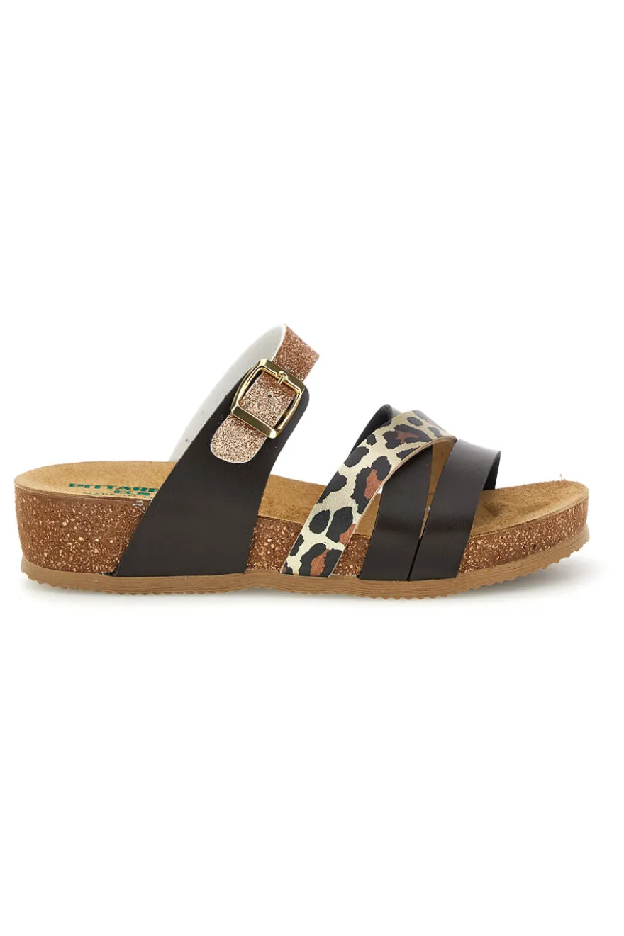 Ciabatte testa di moro con dettagli animalier e oro glitterato Pittarello Eco 293A410SR
