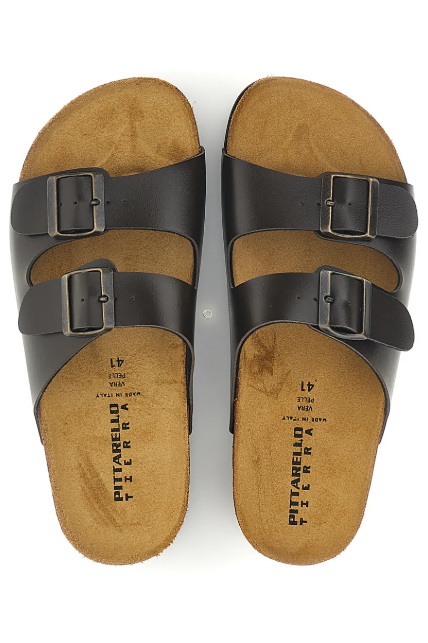 Ciabatte testa di moro con doppia fibbia Pittarello tierra 335A038SR