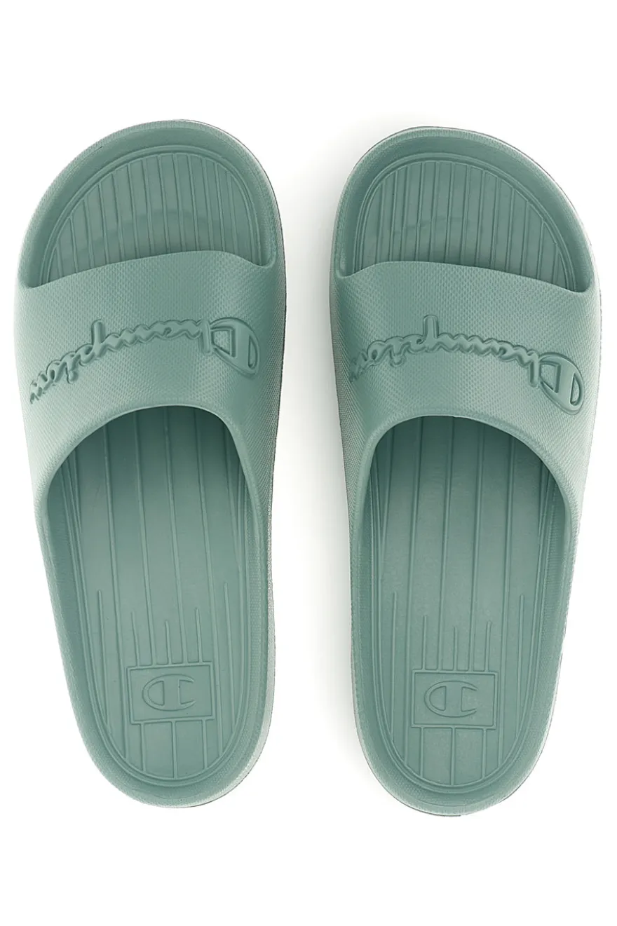 Ciabatte verde acqua con fascia logata Champion Cabana Box Slide