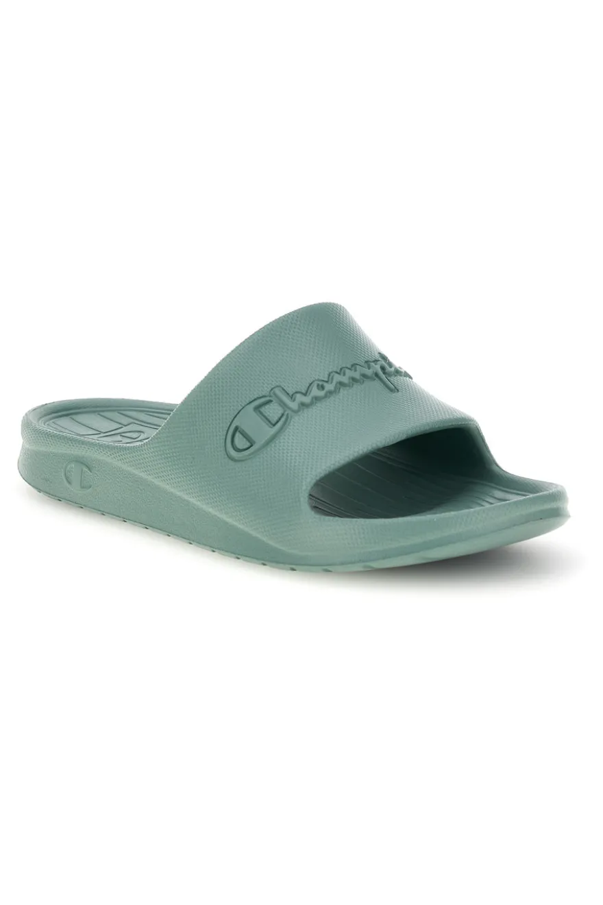 Ciabatte verde acqua con fascia logata Champion Cabana Box Slide