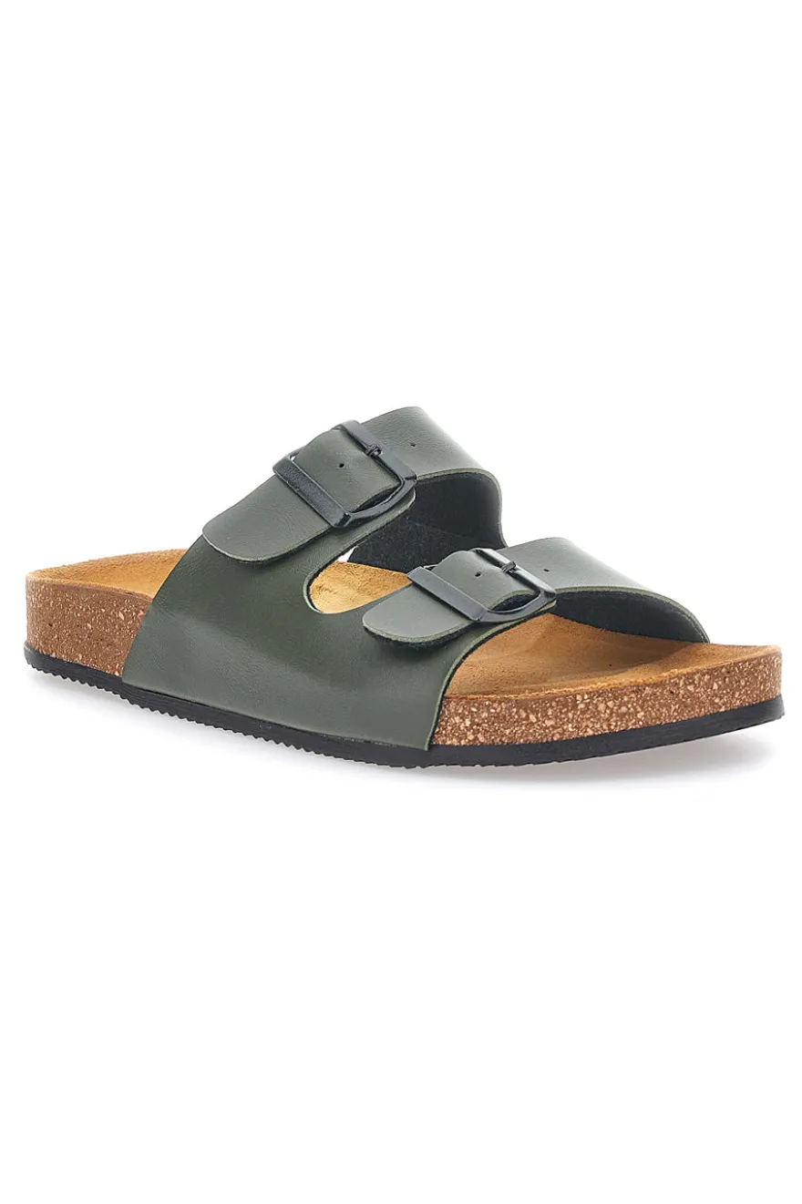 Ciabatte verde militare con doppia fibbia e cinturini Pittarello Tierra 335A038SR