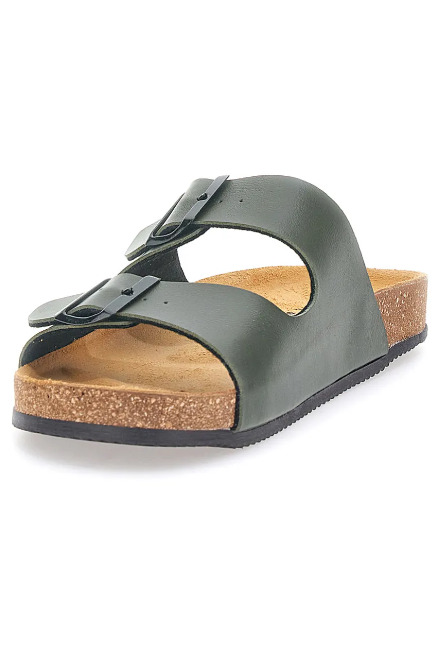Ciabatte verde militare con doppia fibbia e cinturini Pittarello Tierra 335A038SR