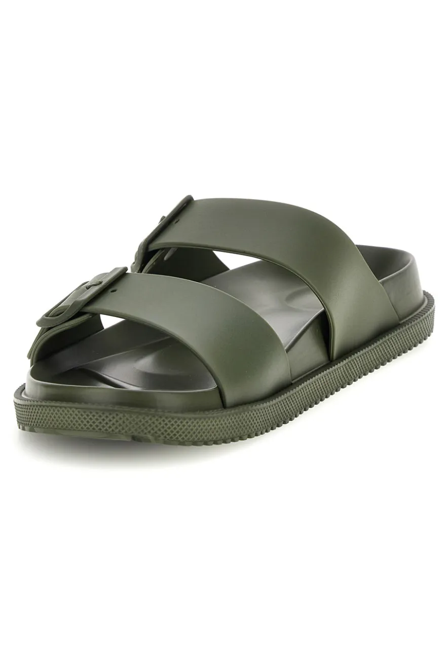 Ciabatte verde militare con doppia fibbia 2t2l 72593