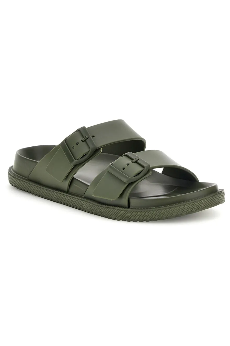 Ciabatte verde militare con doppia fibbia 2t2l 72593