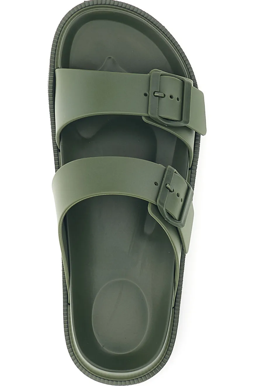 Ciabatte verde militare con doppia fibbia 2t2l 72593