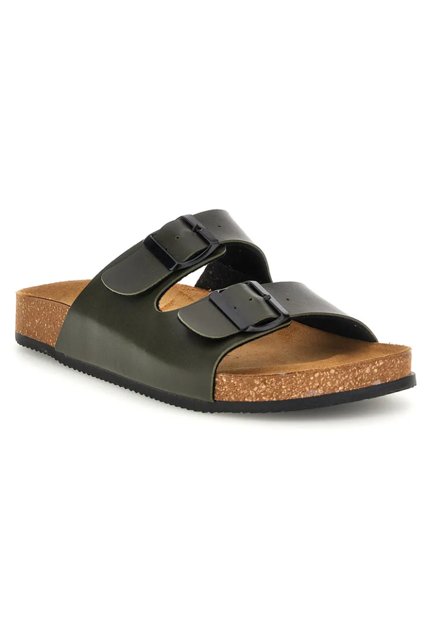 Ciabatte verde militare con doppia fibbia Pittarello tierra 335A038SR