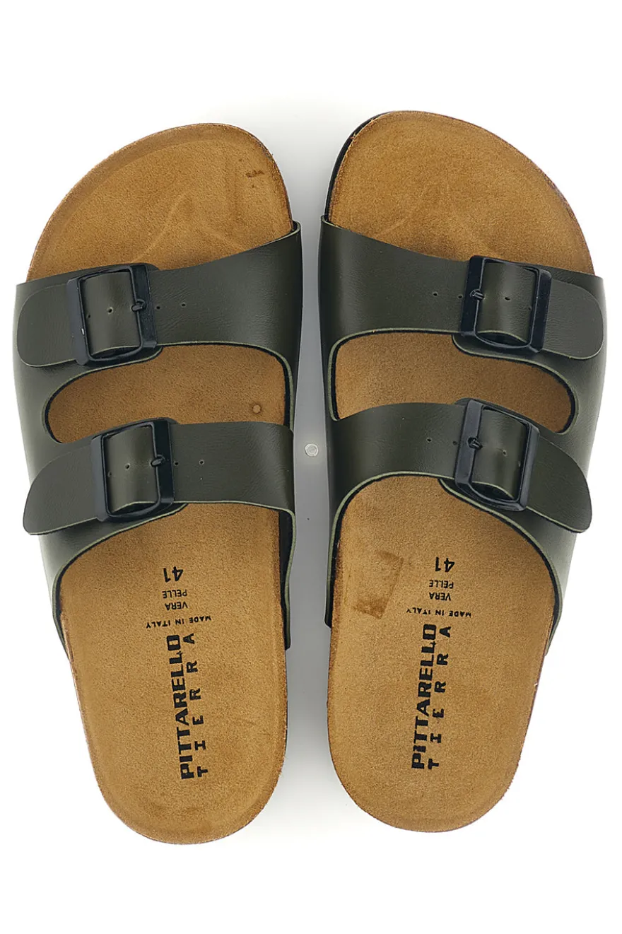 Ciabatte verde militare con doppia fibbia Pittarello tierra 335A038SR