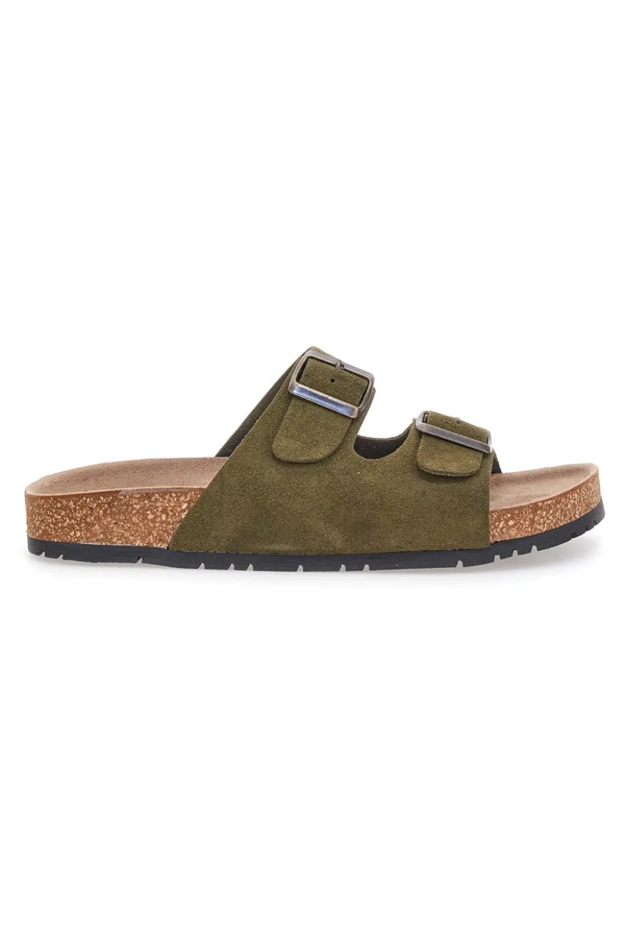 Ciabatte verde oliva doppia fibbia suola antiscivolo Pittarello Green Walk vegan 335CF038S