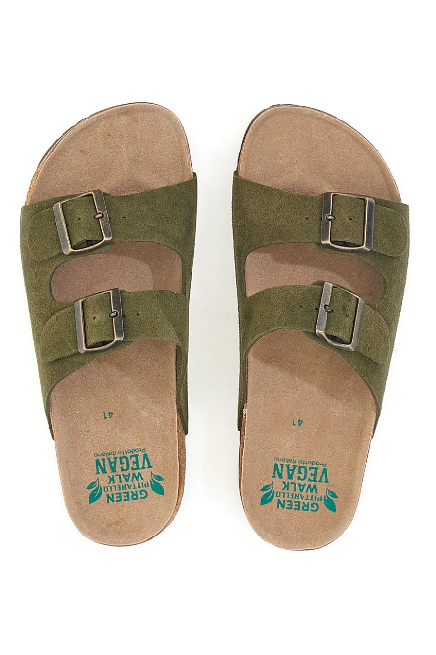 Ciabatte verde oliva doppia fibbia suola antiscivolo Pittarello Green Walk vegan 335CF038S