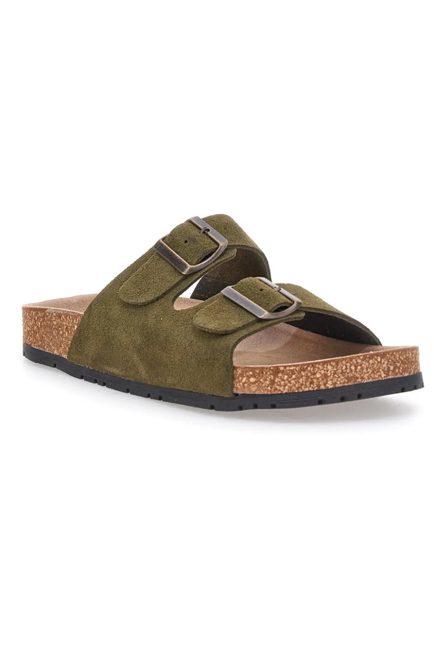 Ciabatte verde oliva doppia fibbia suola antiscivolo Pittarello Green Walk vegan 335CF038S