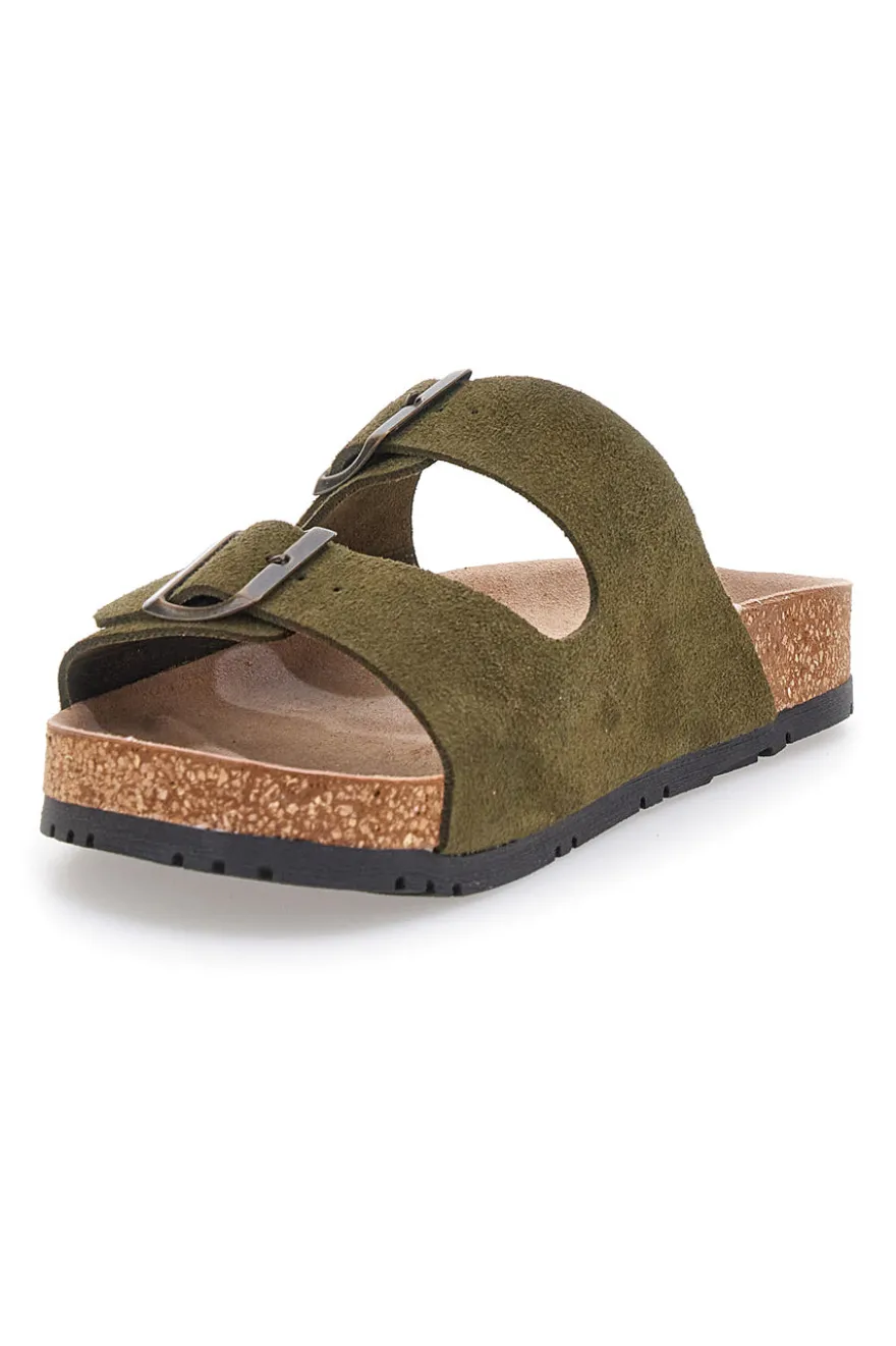 Ciabatte verde oliva doppia fibbia suola antiscivolo Pittarello Green Walk vegan 335CF038S
