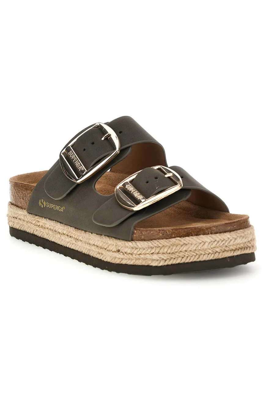 Ciabatte verdi con doppia fascia regolabile e suola platform Superga S11T228