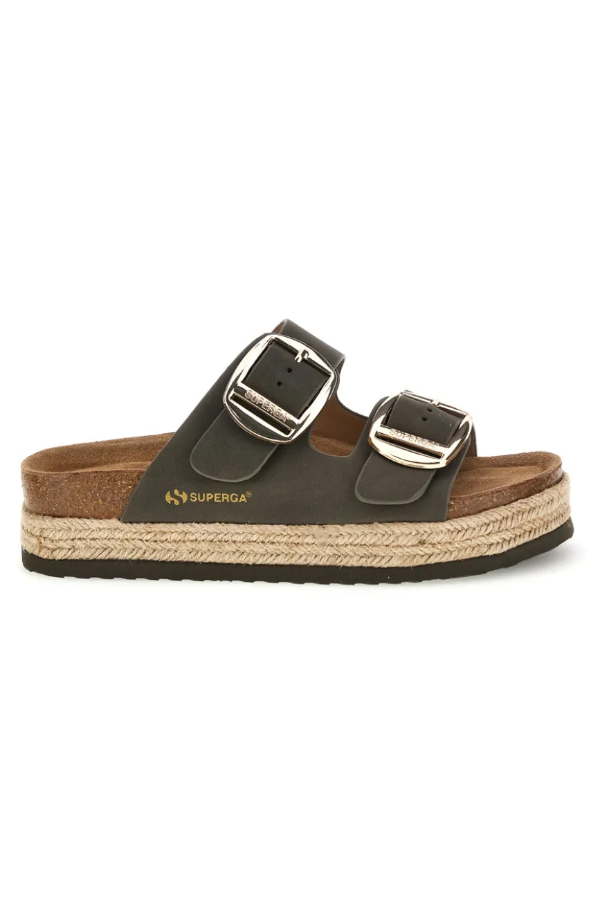 Ciabatte verdi con doppia fascia regolabile e suola platform Superga S11T228